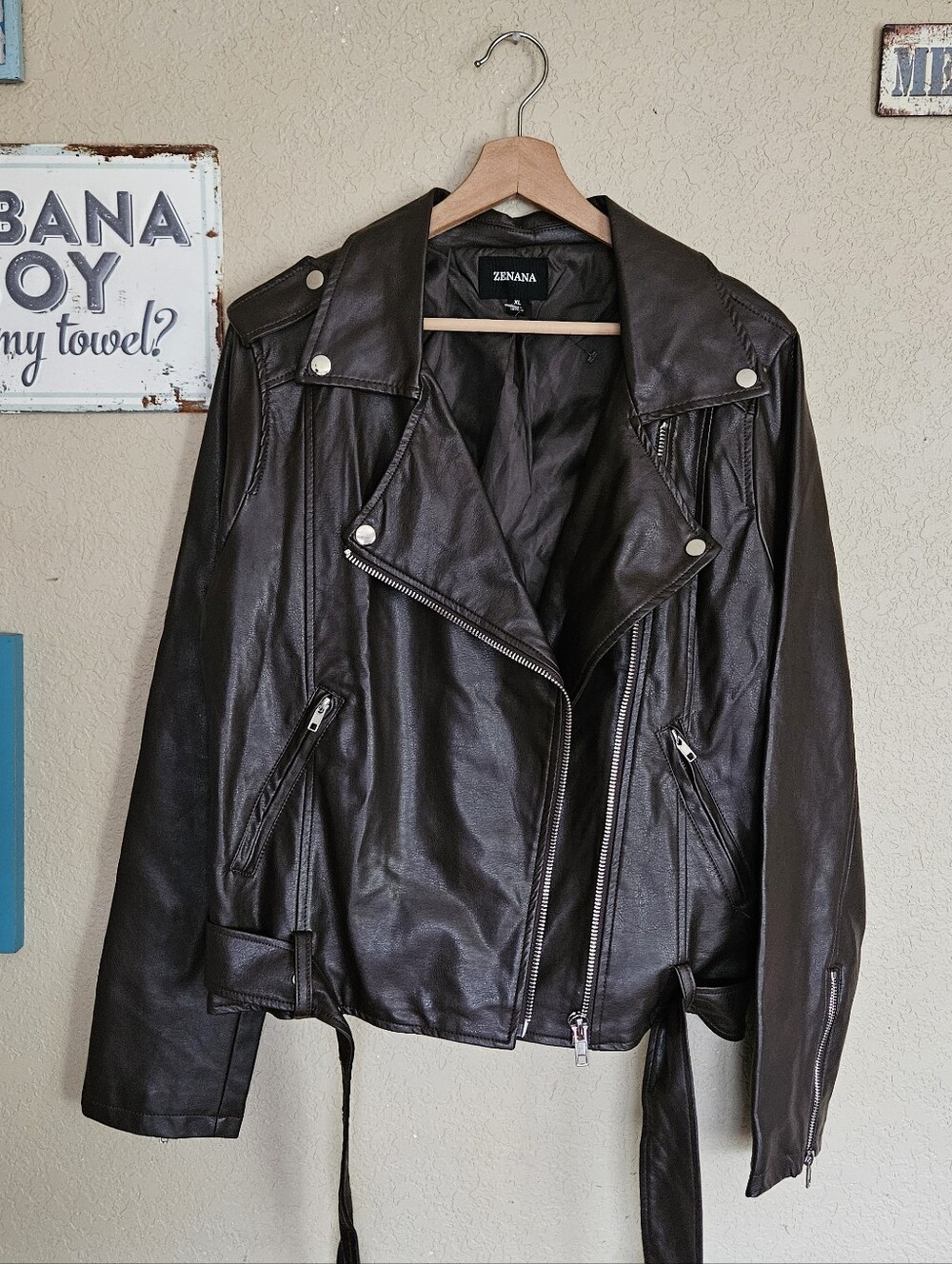 Zenana Faux Leather Moto Jacket Dark Chocolate Brown Indie Sleaze
